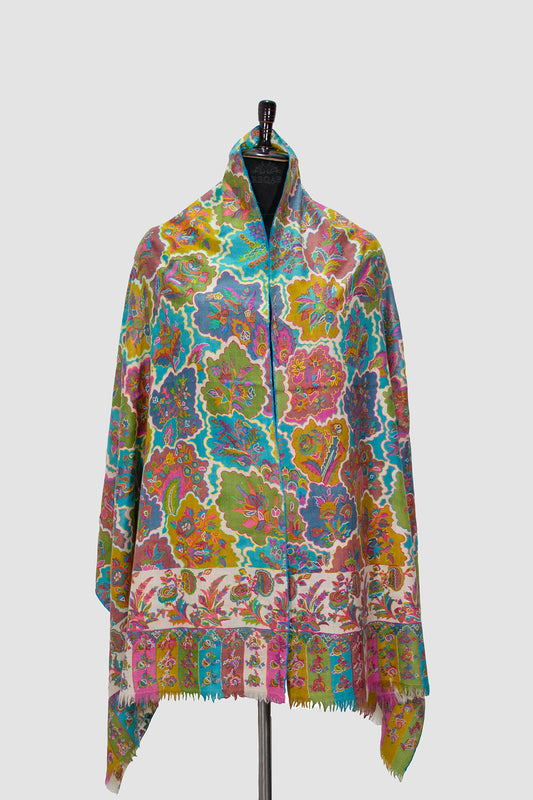 Multicolour GI Sozni Kani Print Outlined Pashmina Stole