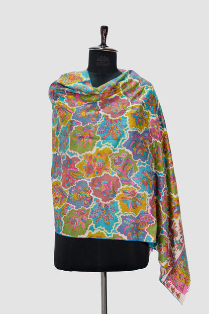 Multicolour GI Sozni Kani Print Outlined Pashmina Stole