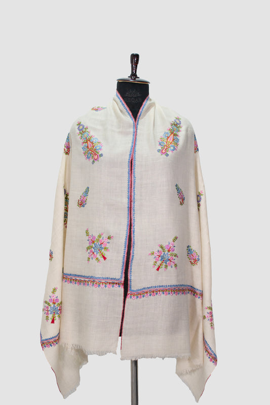 Cloud White Bootidar Pashmina Stole