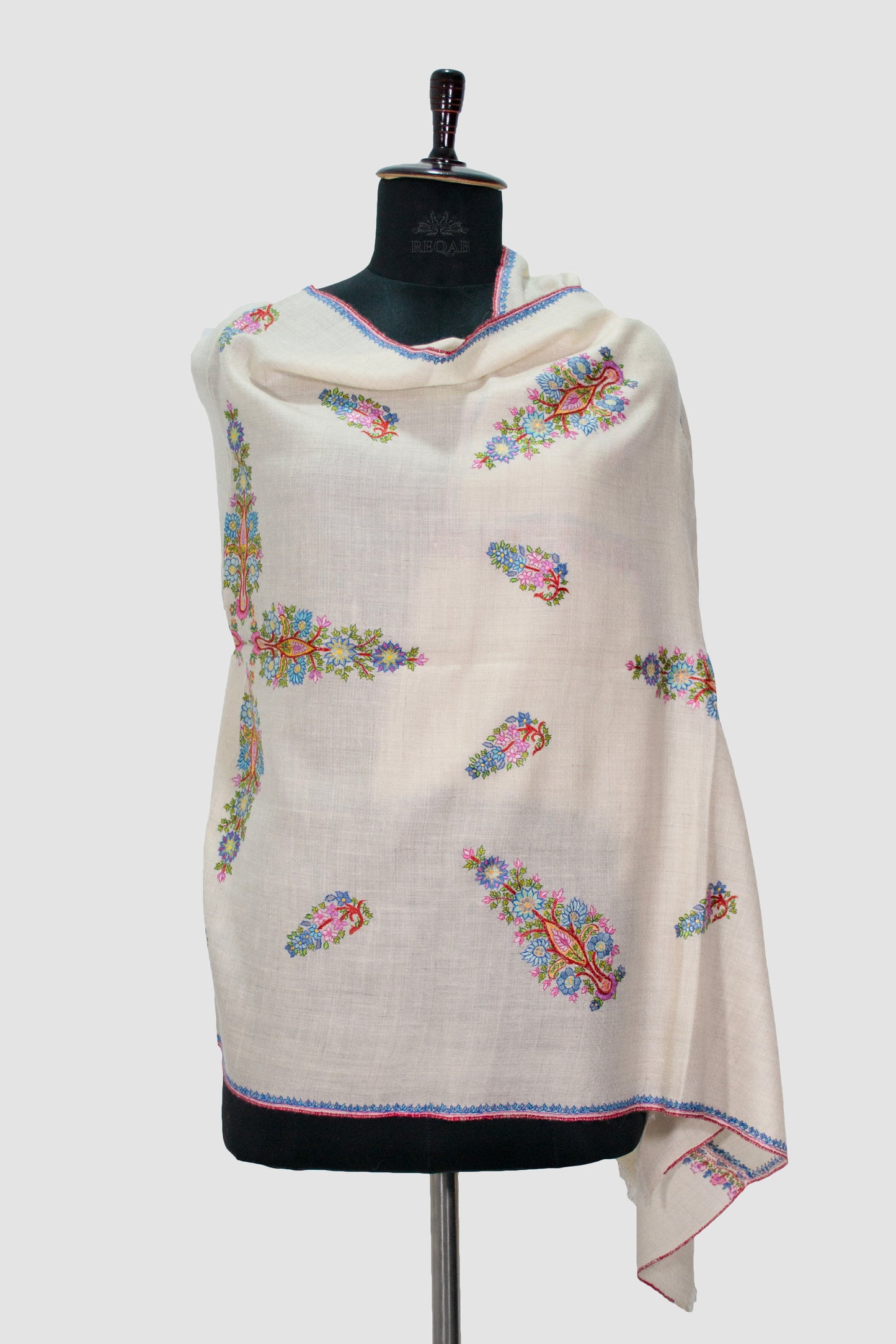 Cloud White Bootidar Pashmina Stole
