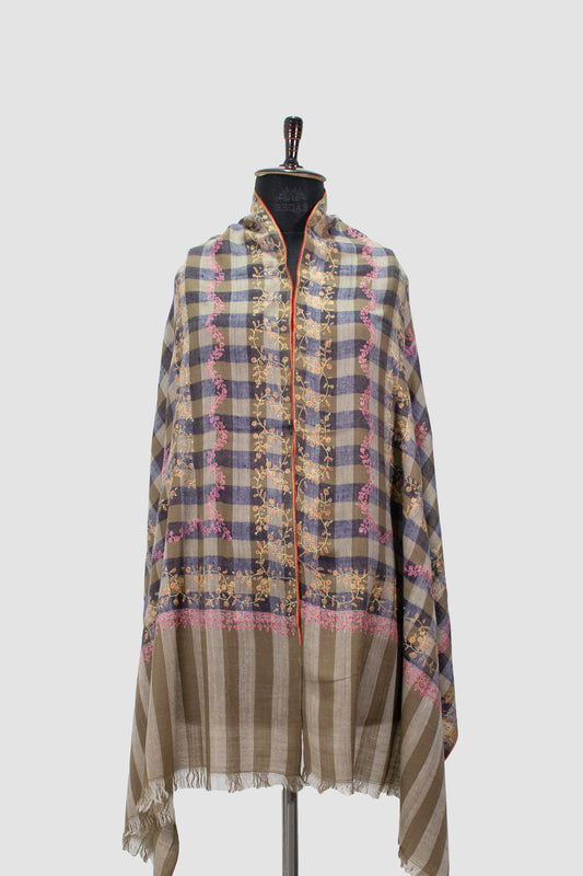 Martinique & Tobacco Brown Check Pashmina Stole