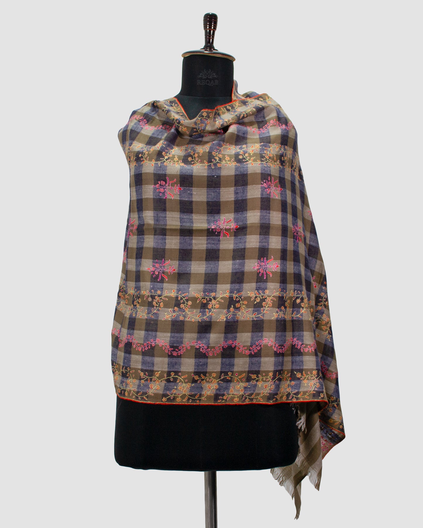 Martinique & Tobacco Brown Check Pashmina Stole