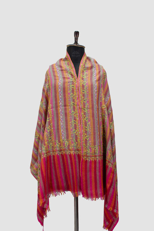 Almond Frost & Mulberry Stripes Pashmina Stole