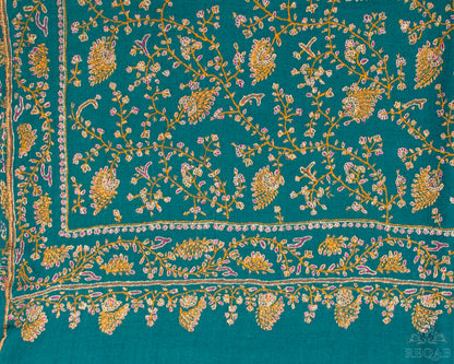 Antique Green Jaaldar Pashmina Stole