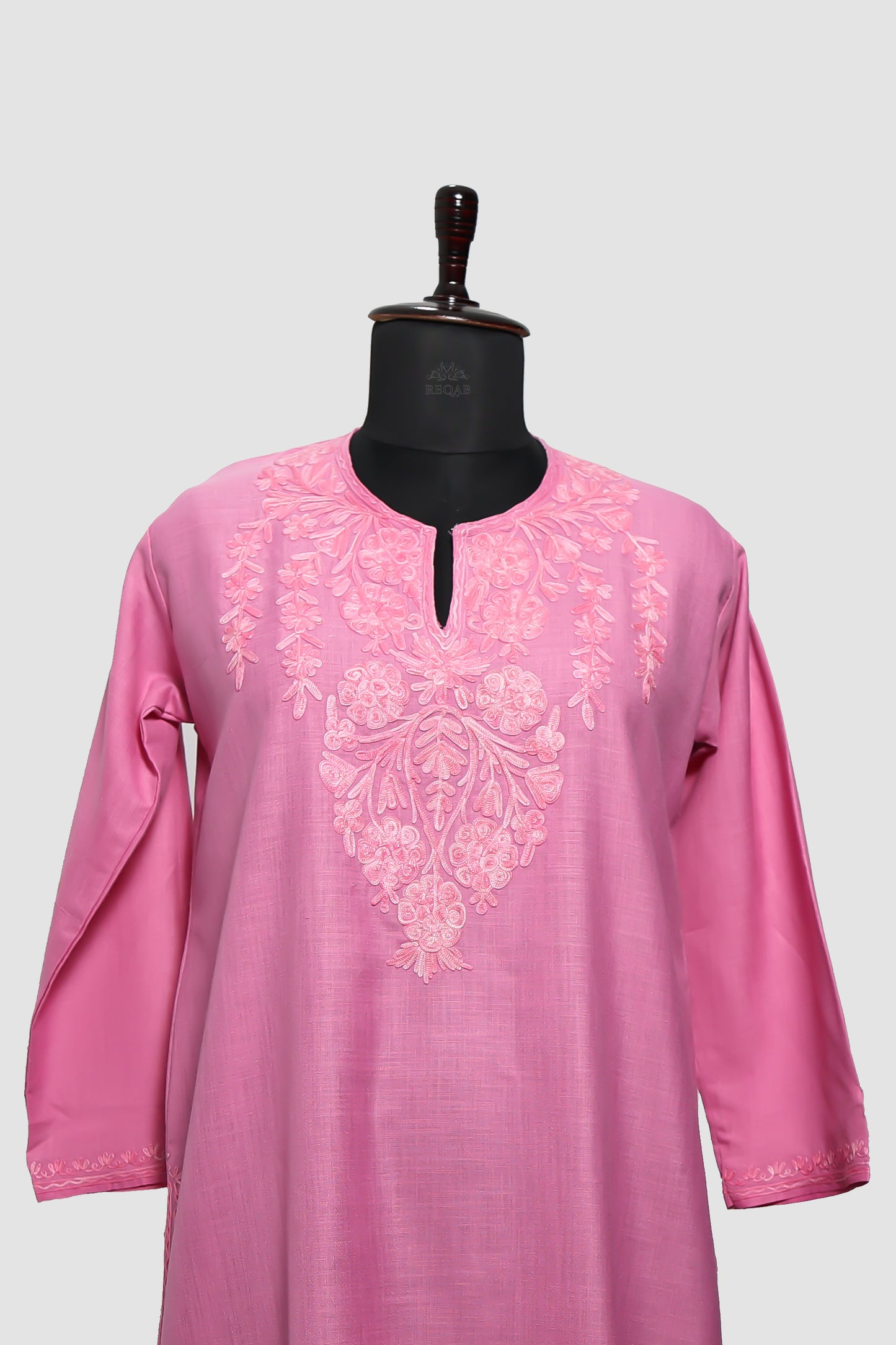 Shocking Pink Ruby Cotton Kurti with Aari Embroidery