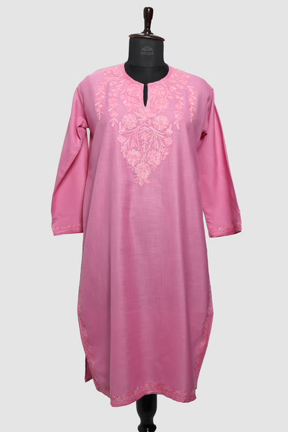 Shocking Pink Ruby Cotton Kurti with Aari Embroidery