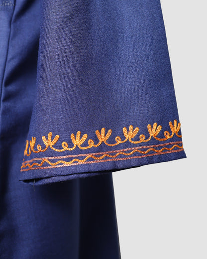 Indigo Blue Ruby Cotton Top with Aari Embroidery