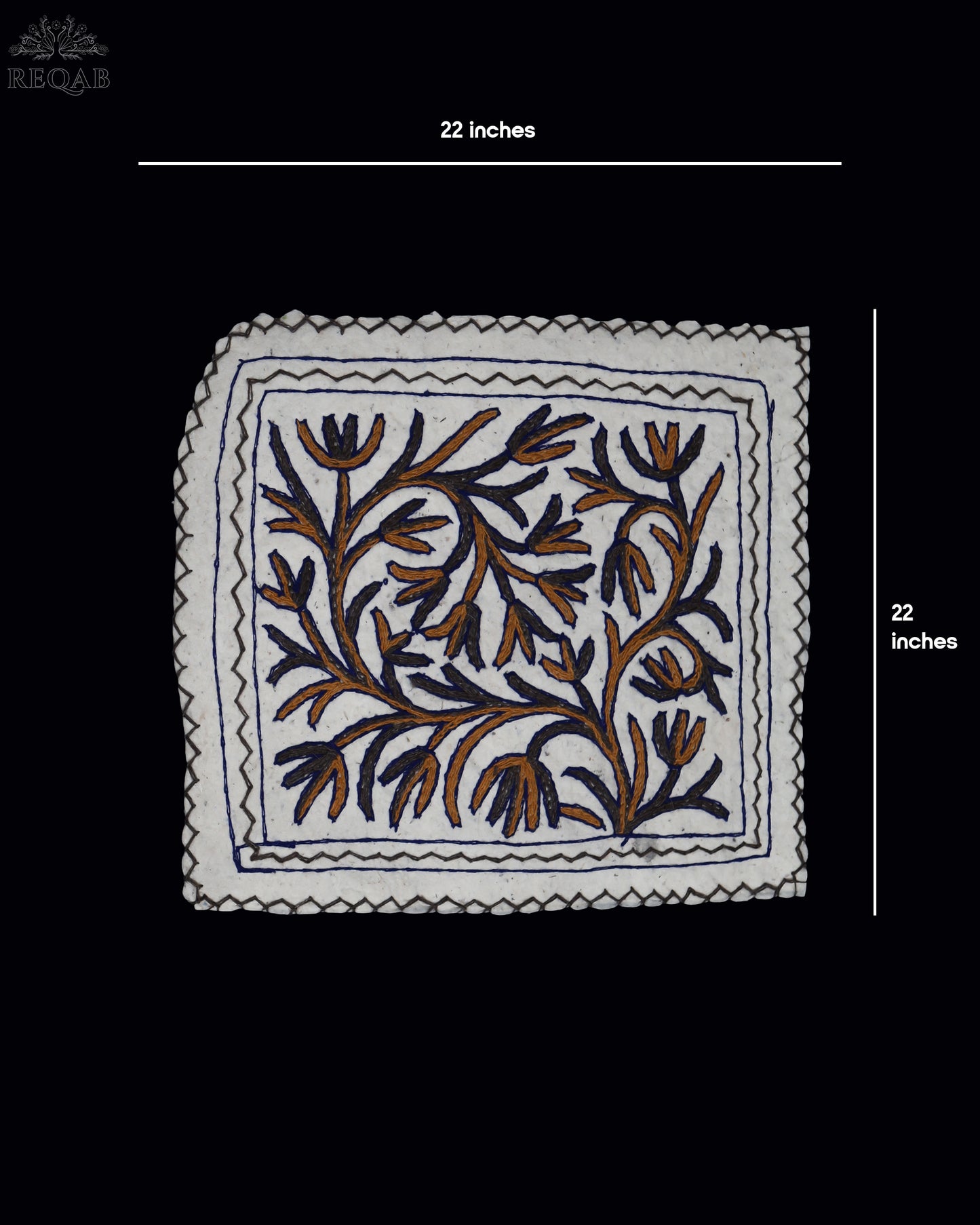 Tree Brown Branch Design Small Square Crewel Kashmiri Namda