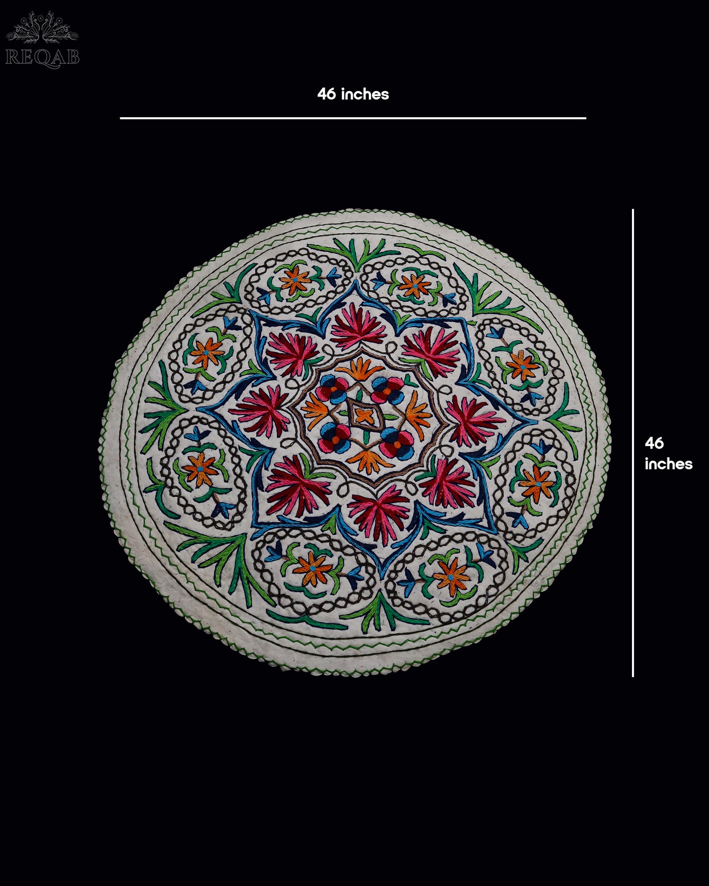 Chinar Leaf & Floral Design Medium Circular Crewel Kashmiri Namda