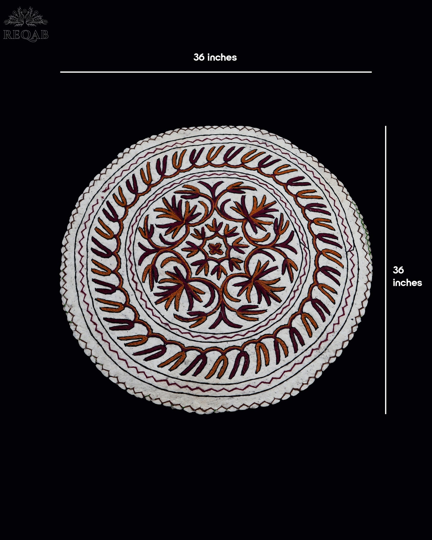 Chinar Leaf Design Medium Circular Crewel Kashmiri Namda