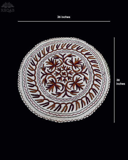 Chinar Leaf Design Medium Circular Crewel Kashmiri Namda