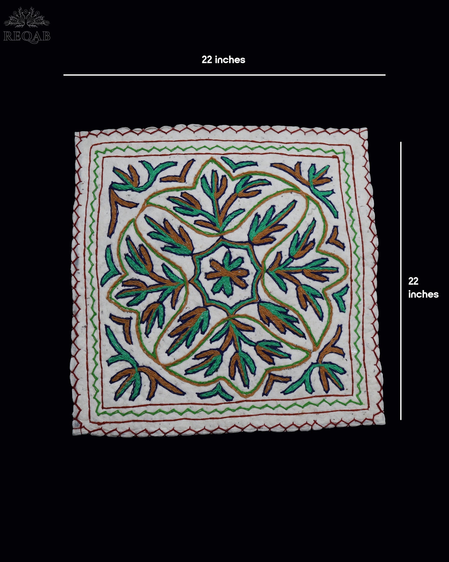 Leaf Design Small Square Crewel Kashmiri Namda