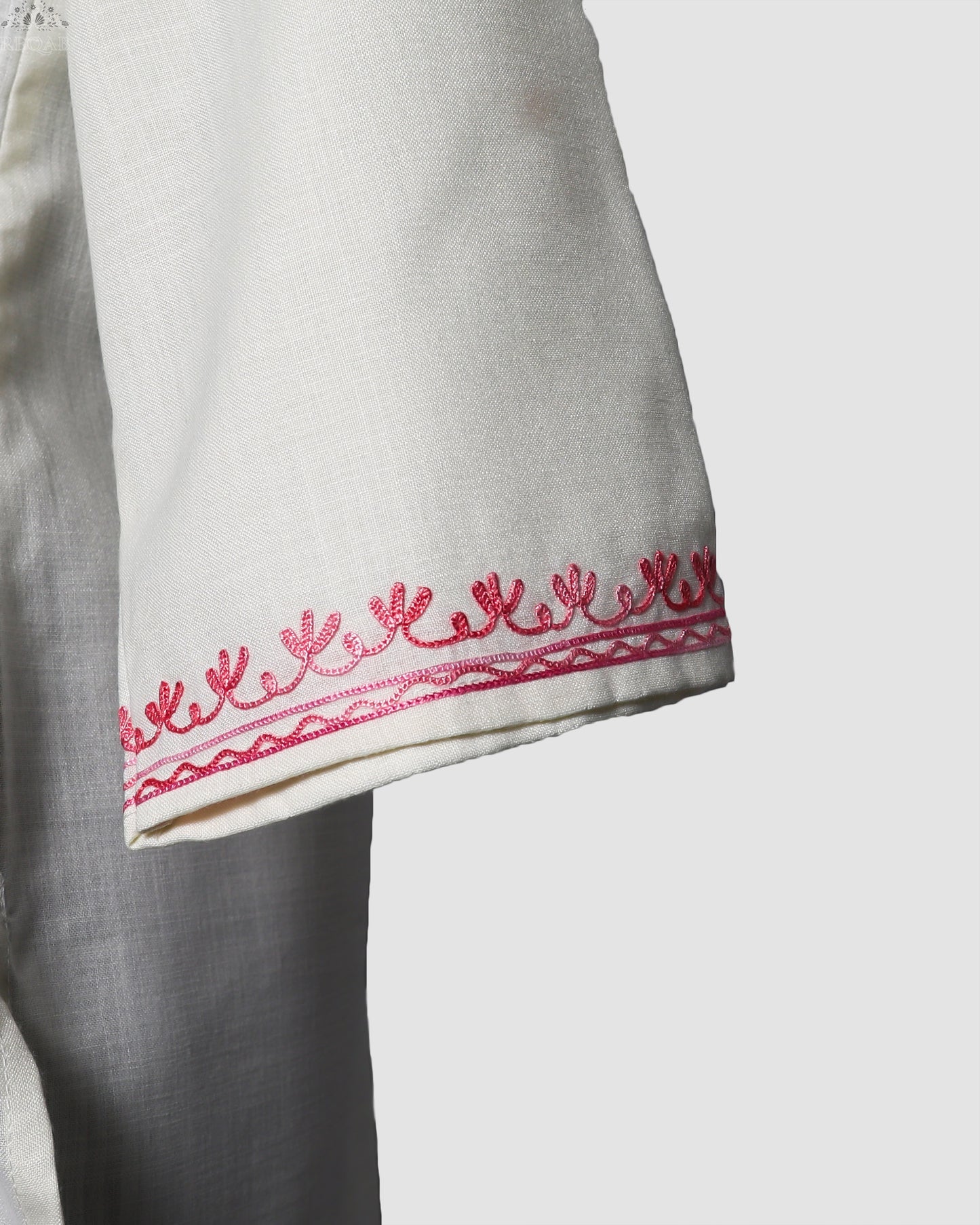 Athens Grey Ruby Cotton Top with Aari Embroidery
