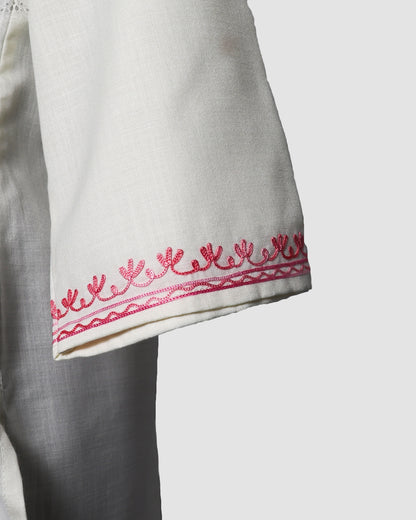 Athens Grey Ruby Cotton Top with Aari Embroidery