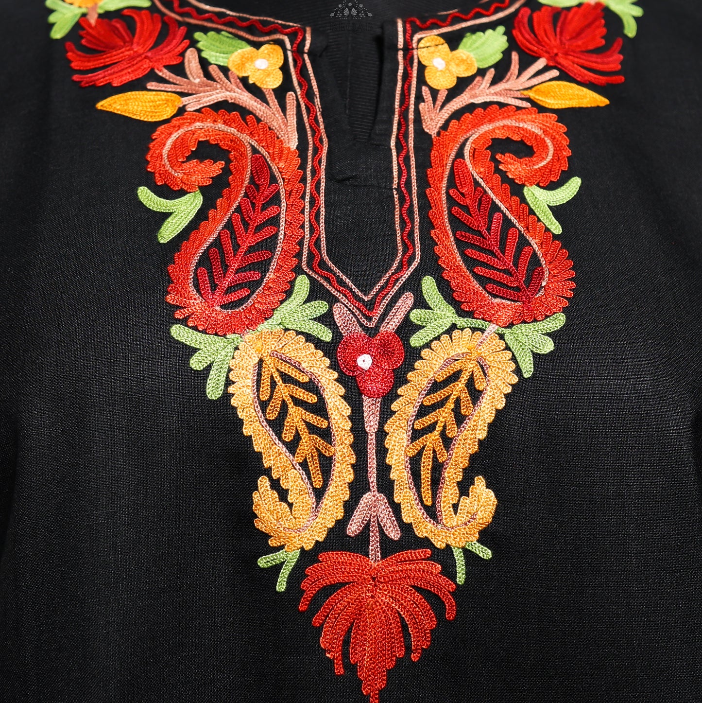 Black Russian Ruby Cotton Top with Aari Embroidery