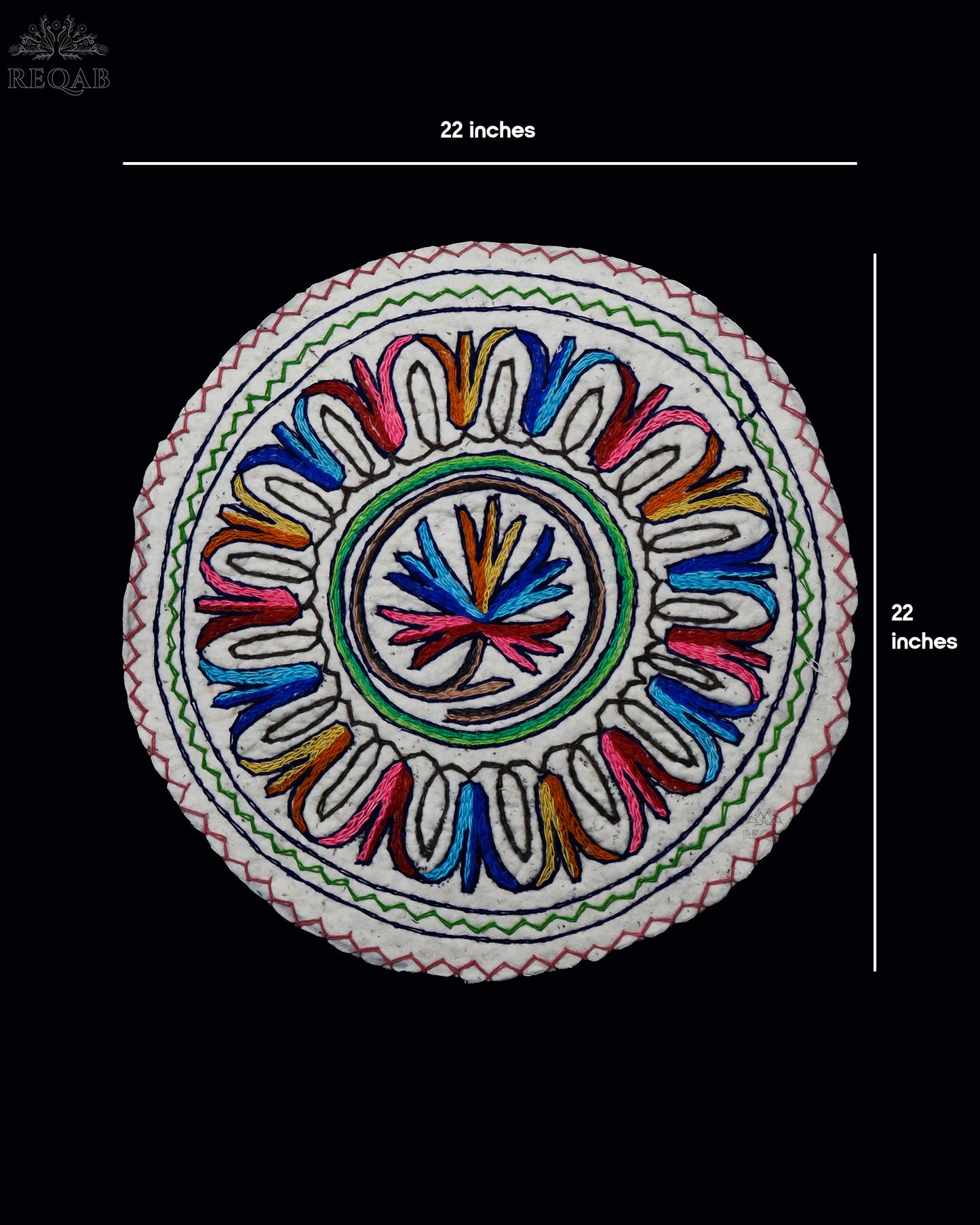 Chinar Leaf & Floral Bulb Design Small Circular Crewel Kashmiri Namda