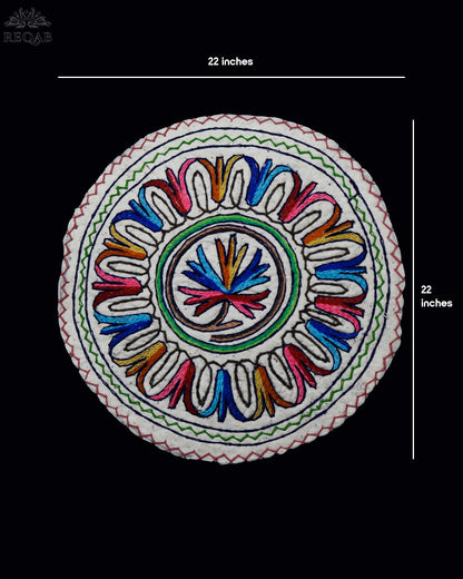 Chinar Leaf & Floral Bulb Design Small Circular Crewel Kashmiri Namda