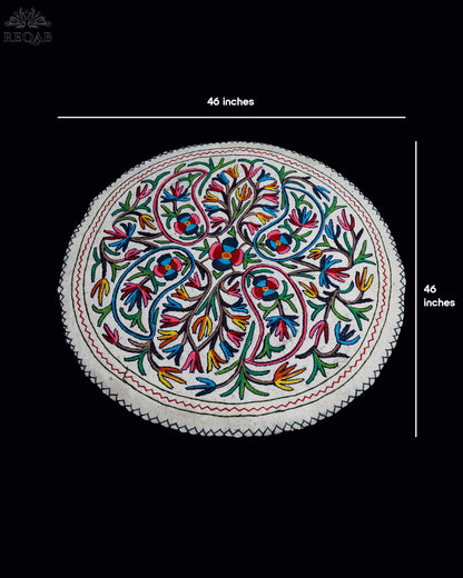 Almond Floral Design Medium Circular Crewel Kashmiri Namda