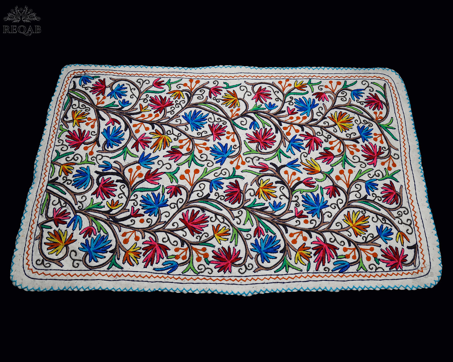 Chinar Leaf Design Large Rectangle Crewel Kashmiri Namda