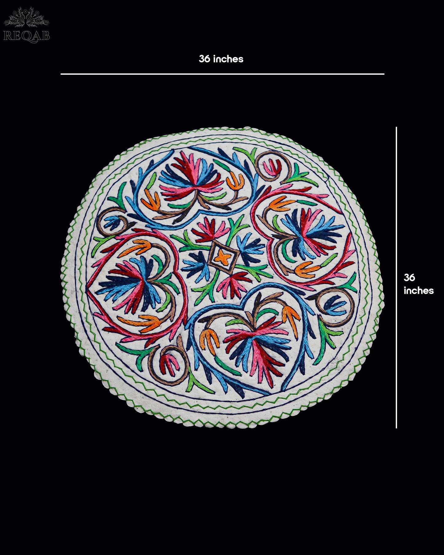 Floral Bulb & Chinar Leaf Design Medium Circular Crewel Kashmiri Namda