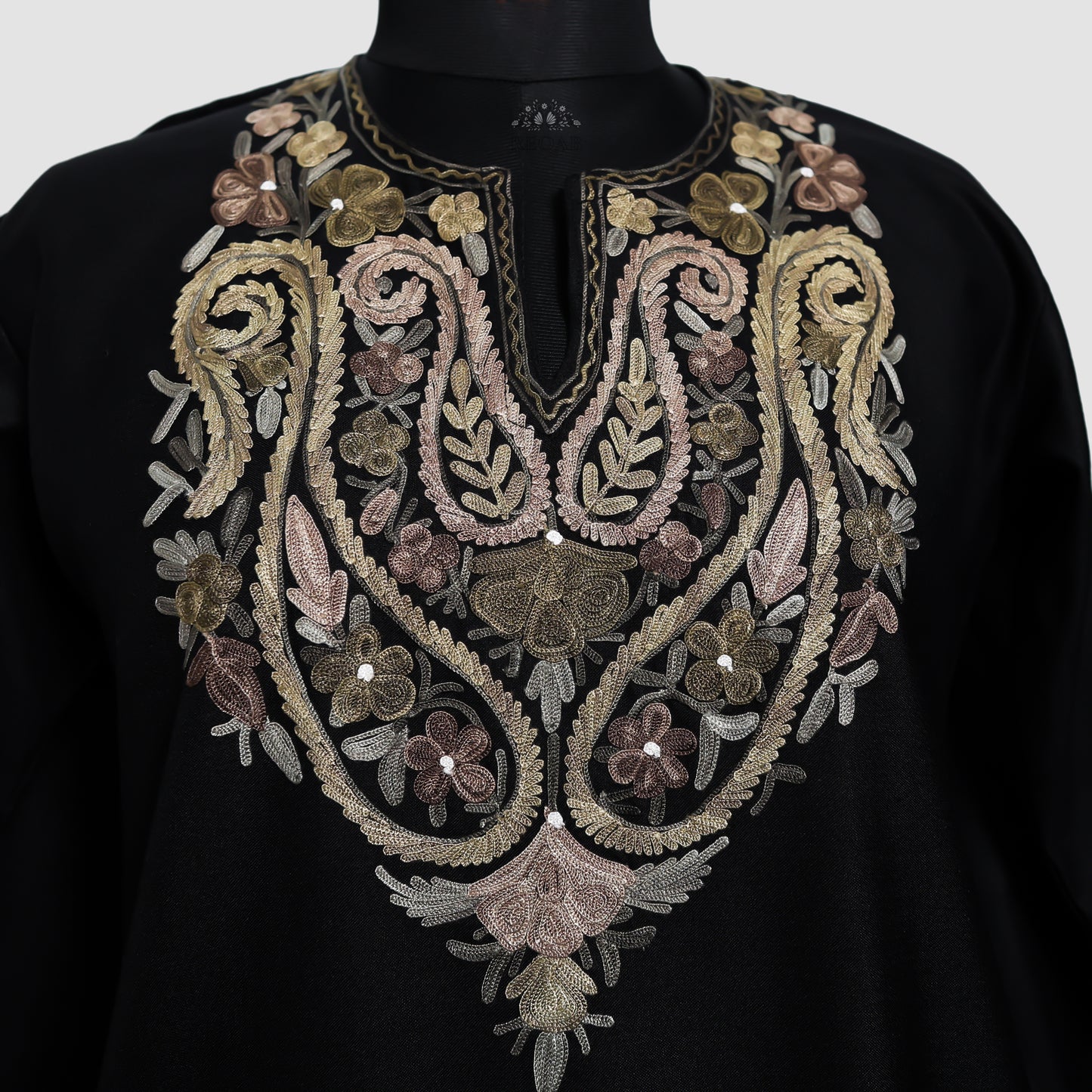 Smoky Black Ruby Cotton Kurti with Aari Embroidery