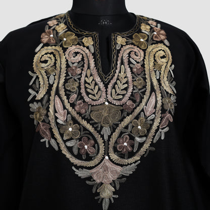 Smoky Black Ruby Cotton Kurti with Aari Embroidery
