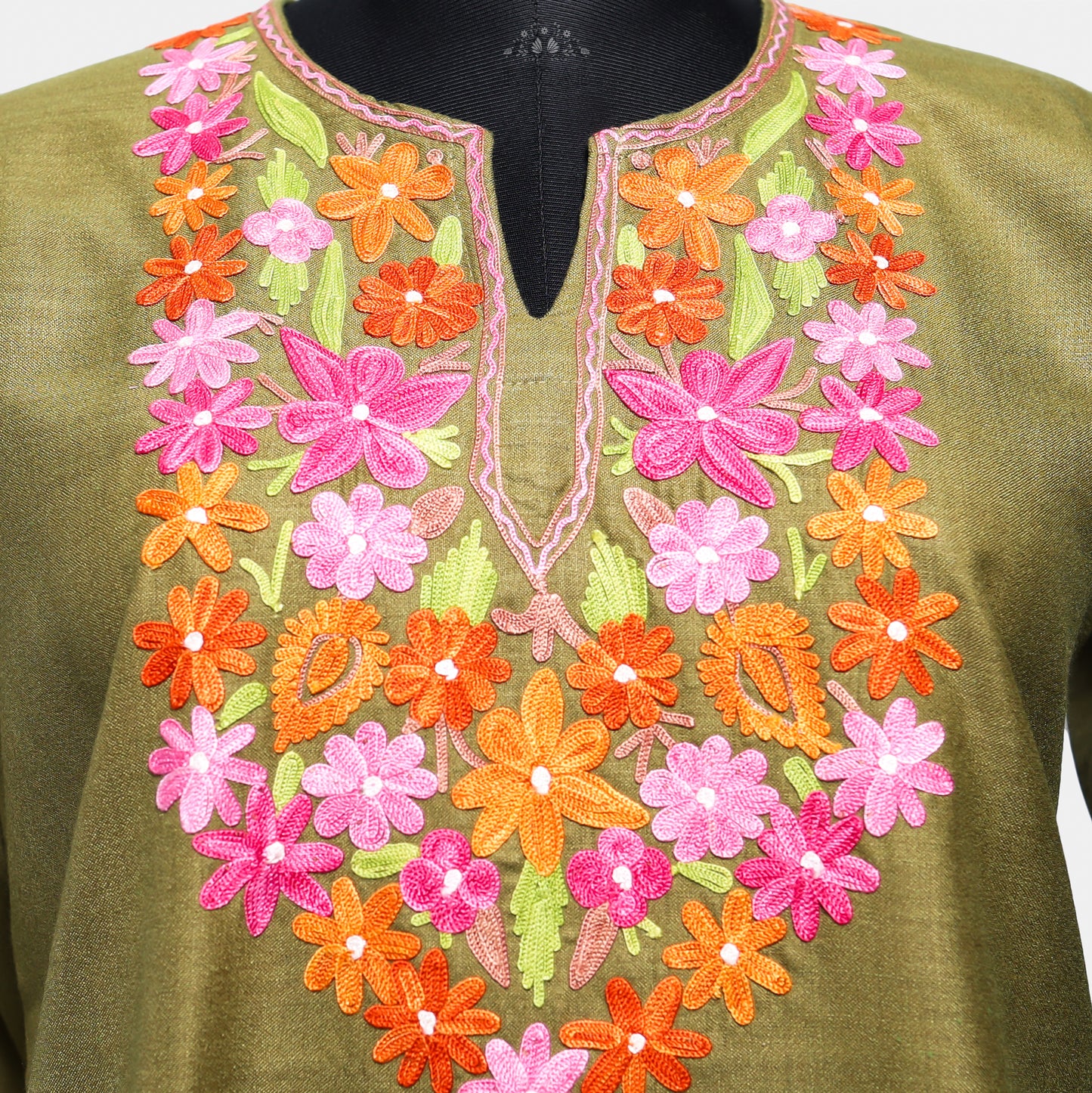 Metallic Sunburst Ruby Cotton Top with Aari Embroidery