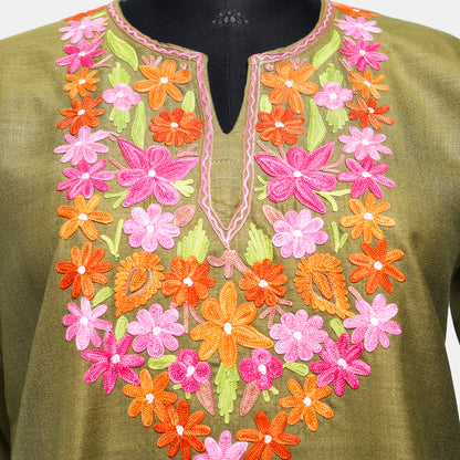 Metallic Sunburst Ruby Cotton Top with Aari Embroidery