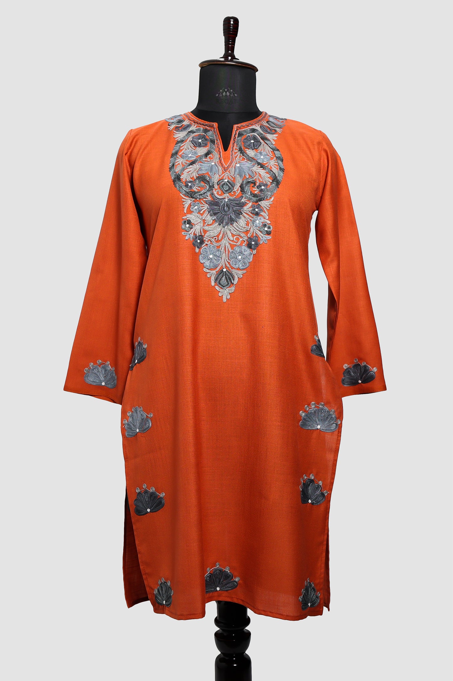 Burnt Orange Ruby Cotton Co-ord Set with Aari Embroidery