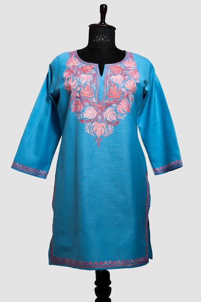 Malibu Blue Ruby Cotton Co-ord Set with Aari Embroidery