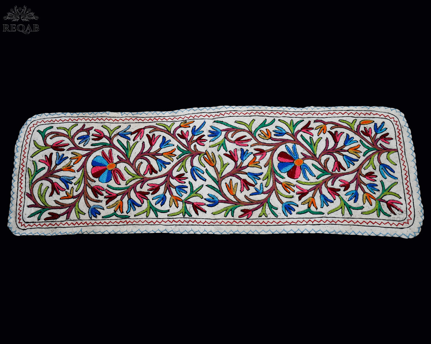 Floral & Leaf Design Large Rectangle Crewel Kashmiri Namda