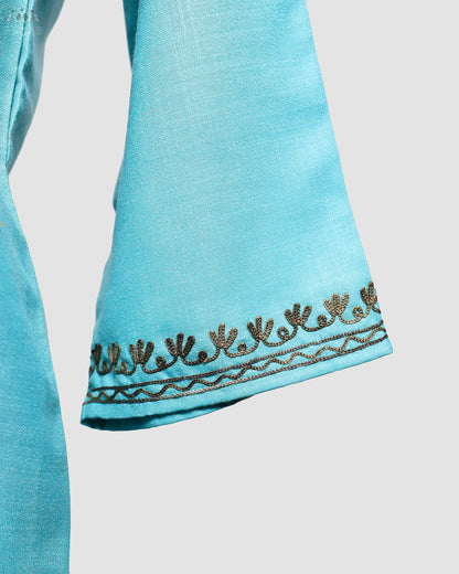 Blizzard Blue Ruby Cotton Top with Aari Embroidery