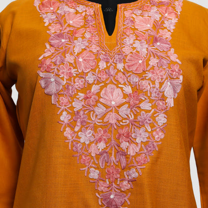 Lightning Yellow Ruby Cotton Co-ord Set with Aari Embroidery