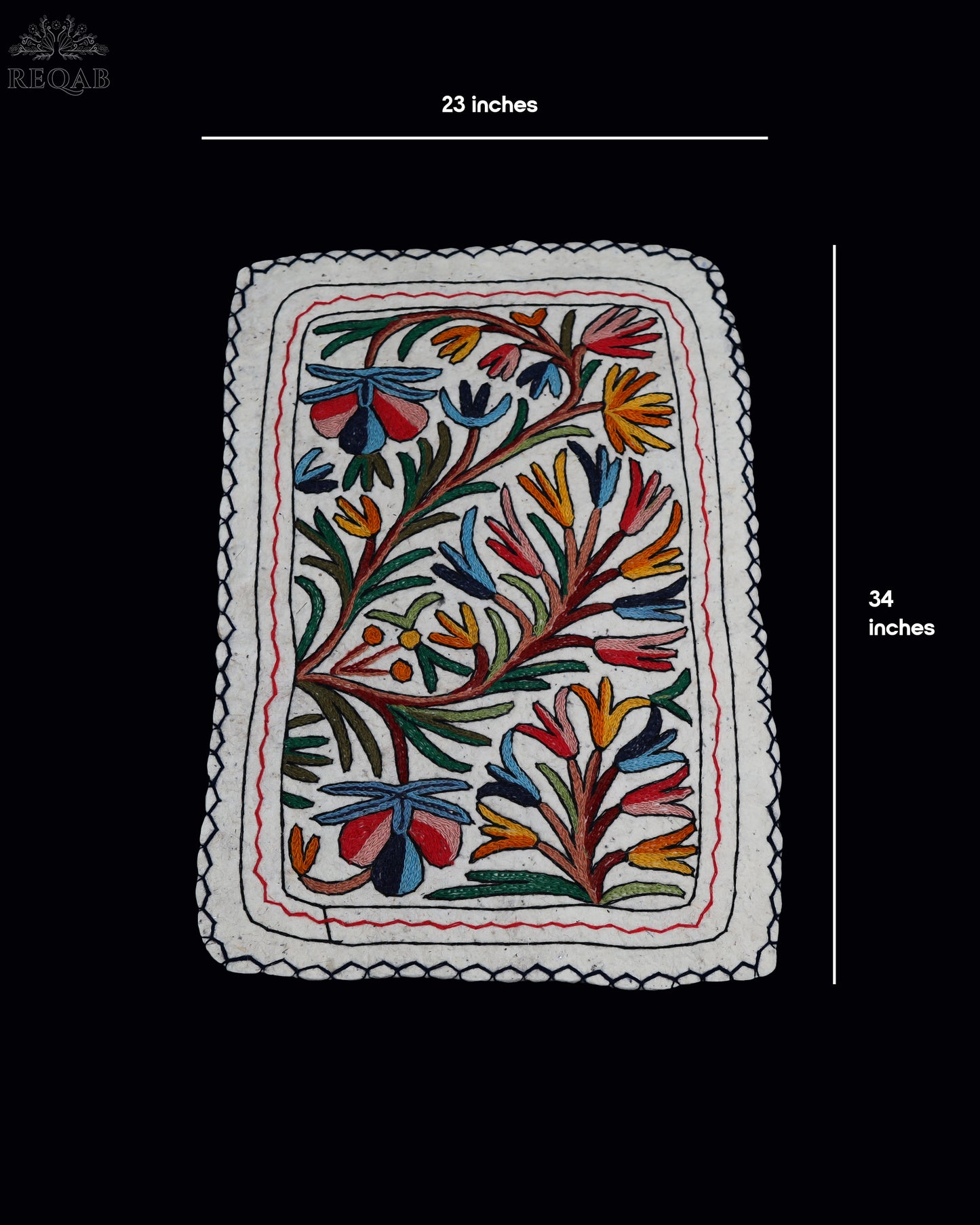 Floral & Leaf Design Small Rectangle Crewel Kashmiri Namda