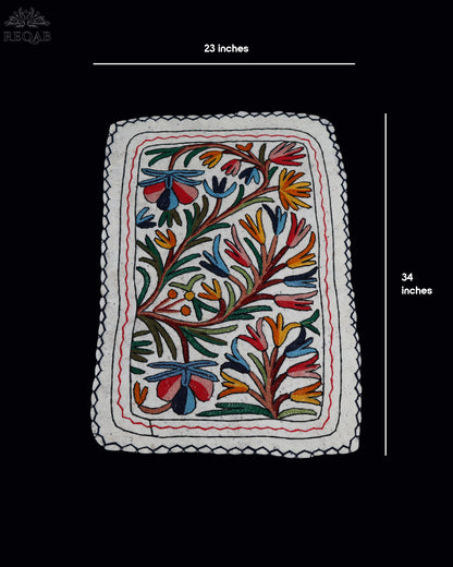 Floral & Leaf Design Small Rectangle Crewel Kashmiri Namda