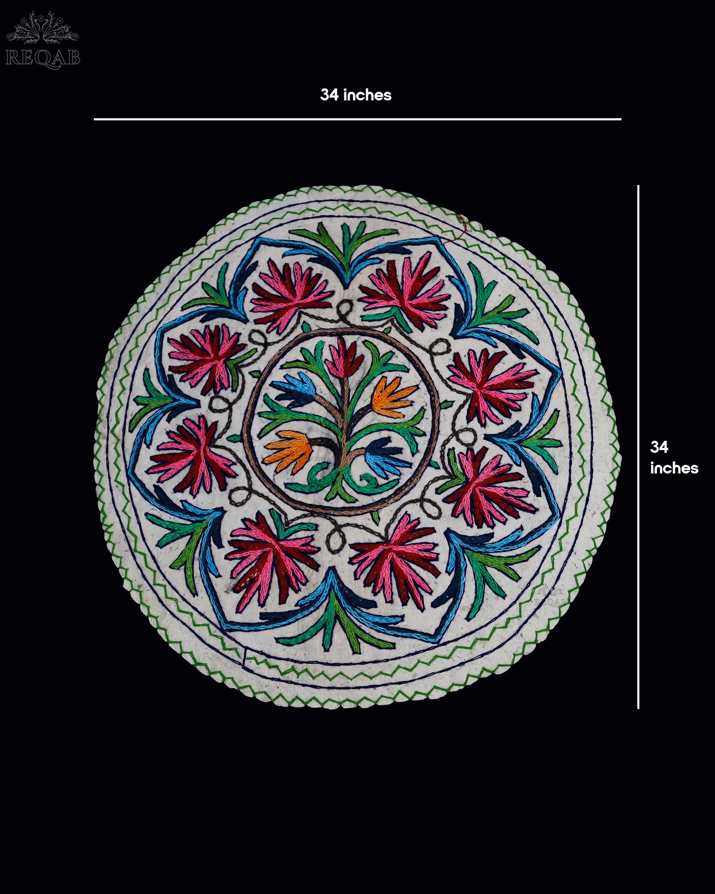 Leaf & Floral Design Medium Circular Crewel Kashmiri Namda