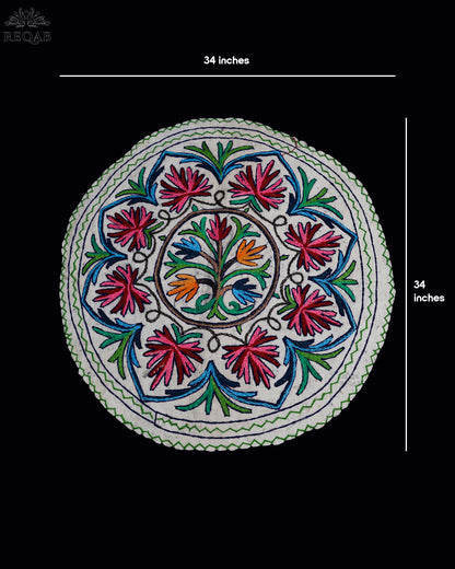 Leaf & Floral Design Medium Circular Crewel Kashmiri Namda