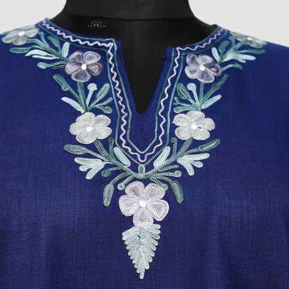 Indigo Blue Ruby Cotton Co-ord Set with Aari Embroidery