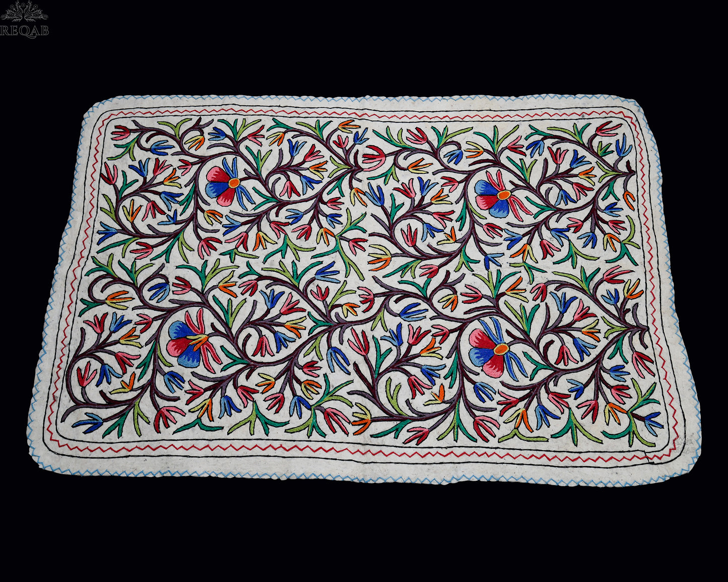 Floral Design Large Rectangle Crewel Kashmiri Namda