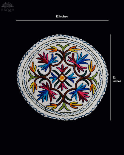 Floral Star Design Small Circular Crewel Kashmiri Namda