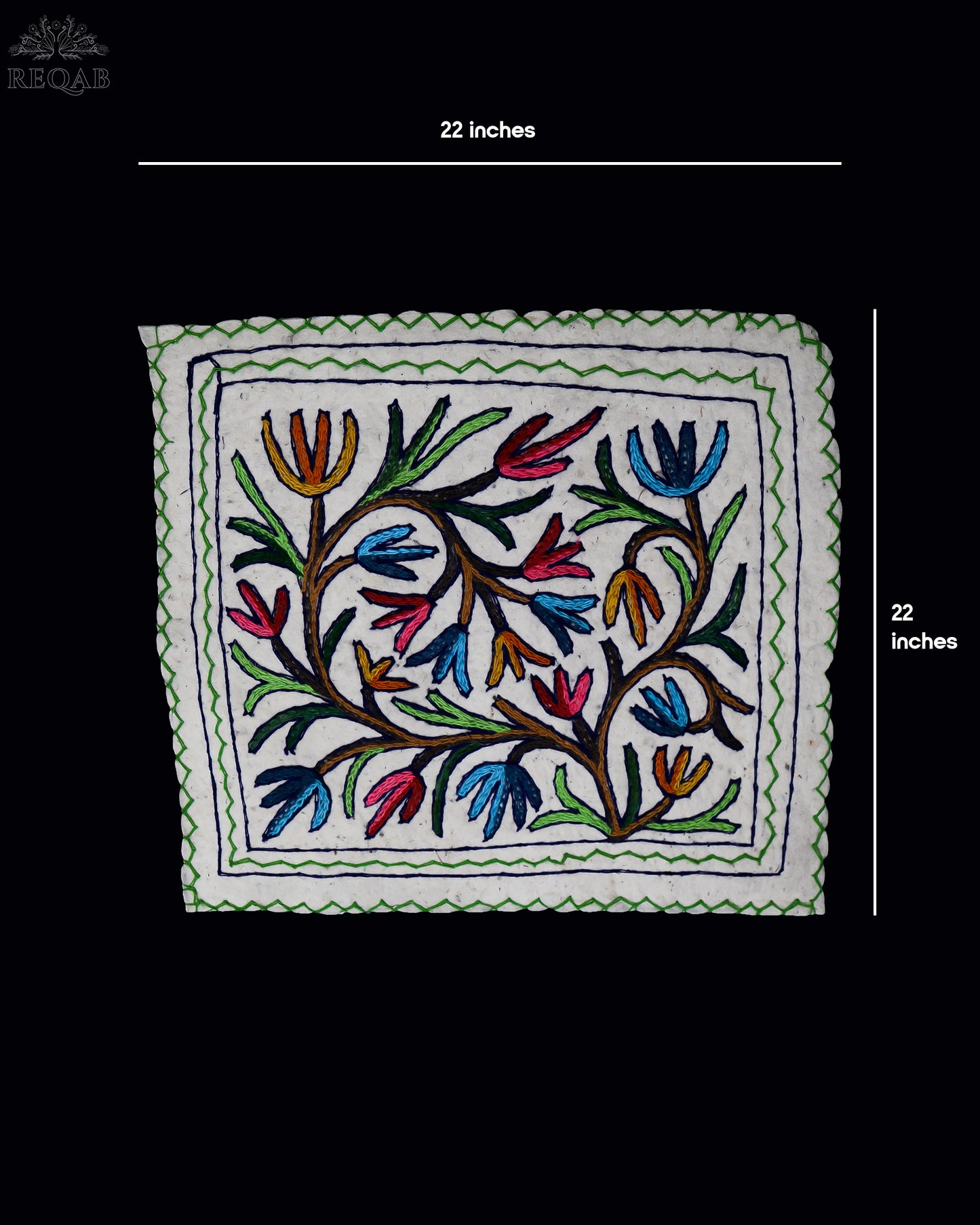 Tree Branch Design Small Square Crewel Kashmiri Namda