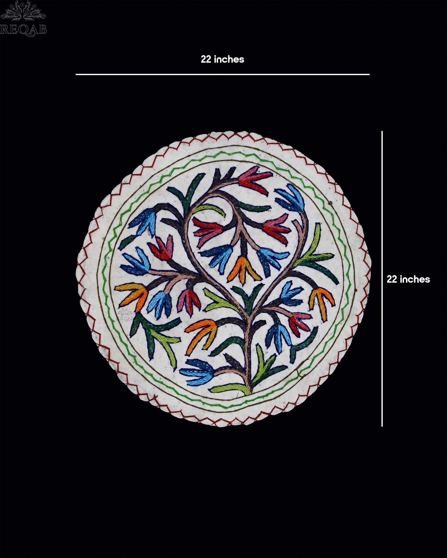 Leaf Design Small Circular Crewel Kashmiri Namda