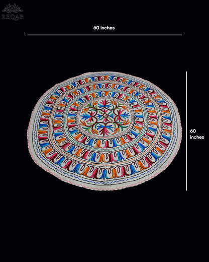 Floral Bulb Design Large Circular Crewel Kashmiri Namda