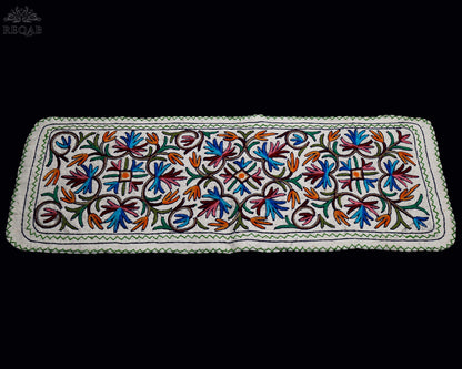 Chinar Leaf and Floral Design Large Rectangle Crewel Kashmiri Namda