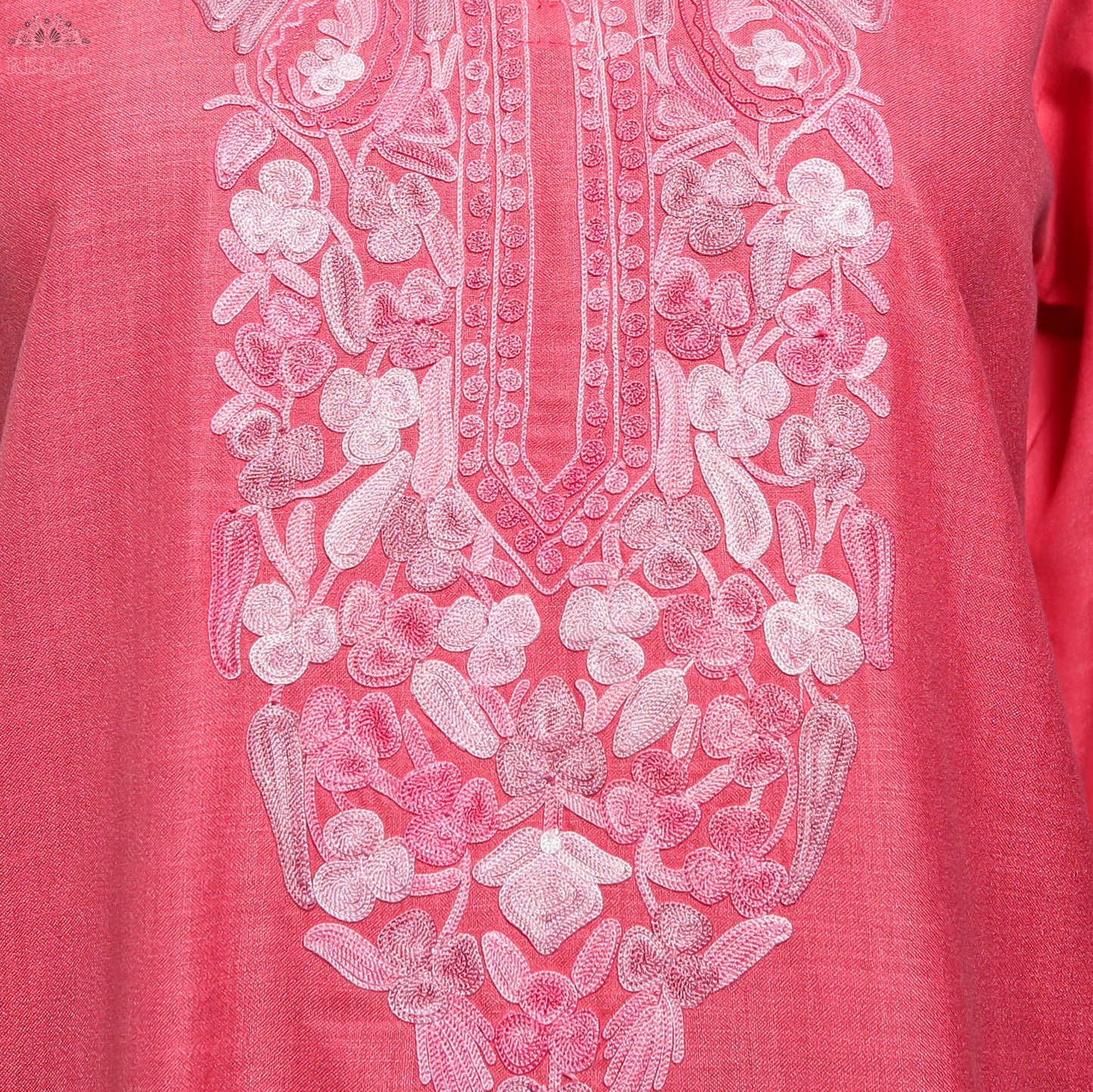 Light Coral Ruby Cotton Kurti with Aari Embroidery