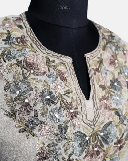 Half Spanish White Ruby Cotton Kurti with Aari Embroidery