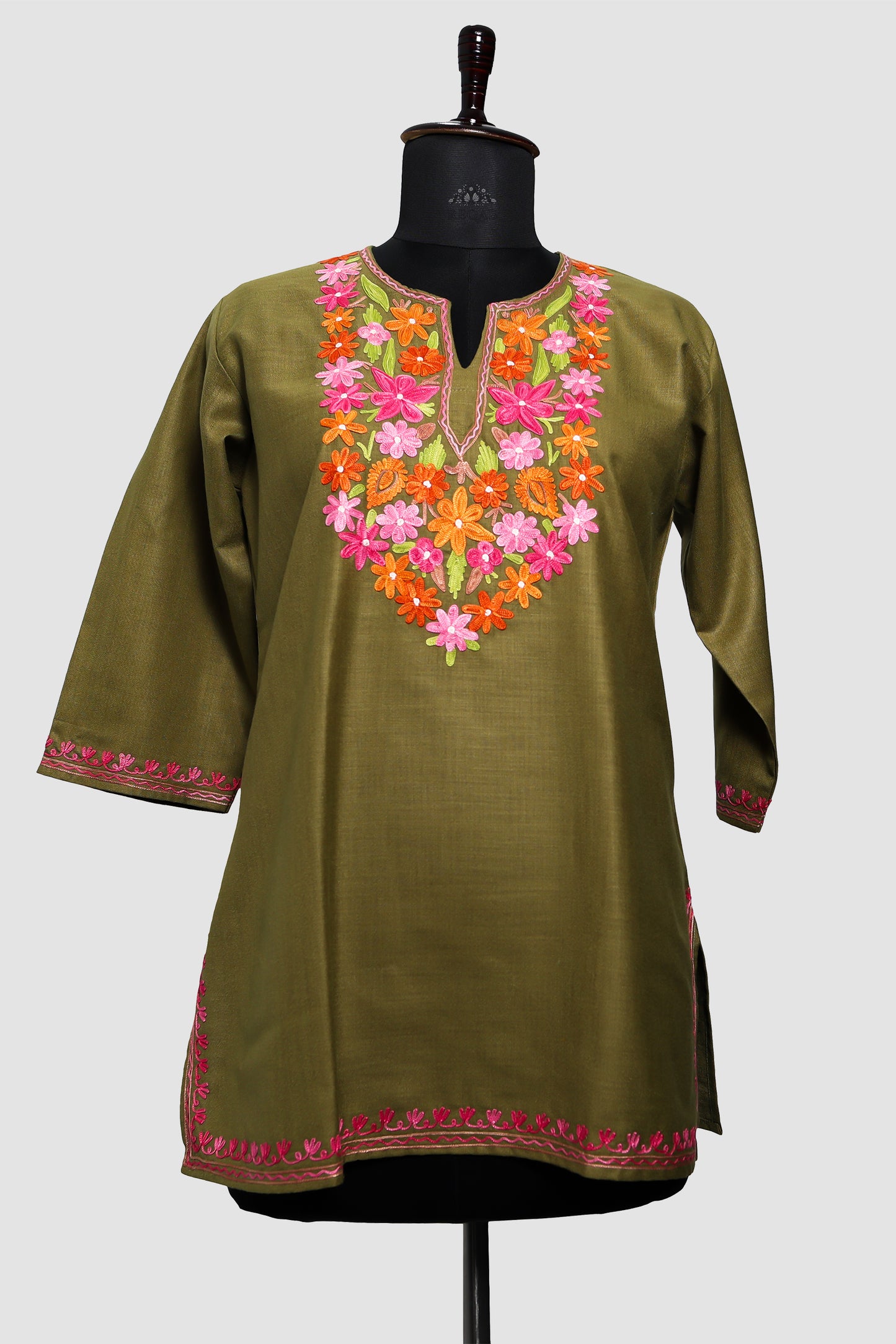 Metallic Sunburst Ruby Cotton Top with Aari Embroidery