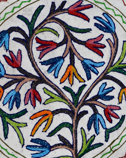 Leaf Design Small Circular Crewel Kashmiri Namda