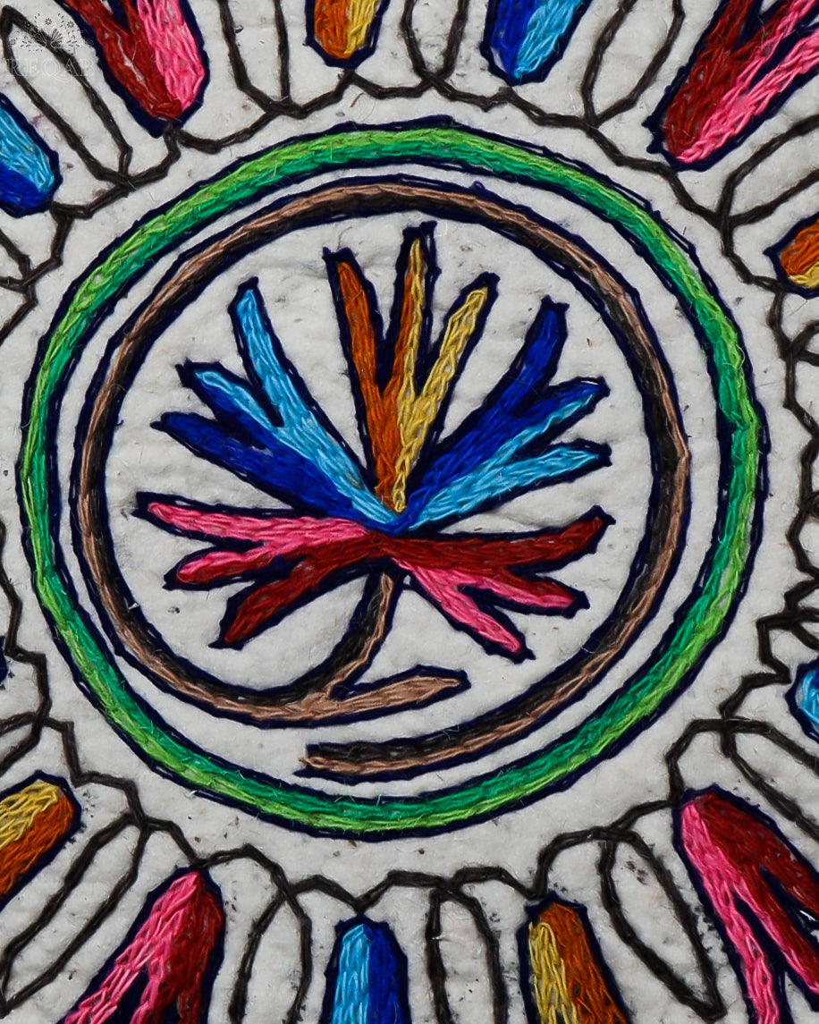 Chinar Leaf & Floral Bulb Design Small Circular Crewel Kashmiri Namda