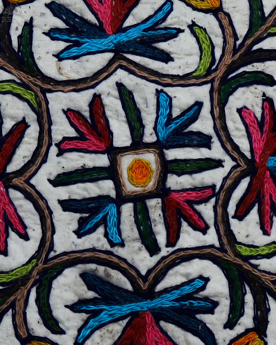 Chinar Leaf Design Small Square Crewel Kashmiri Namda